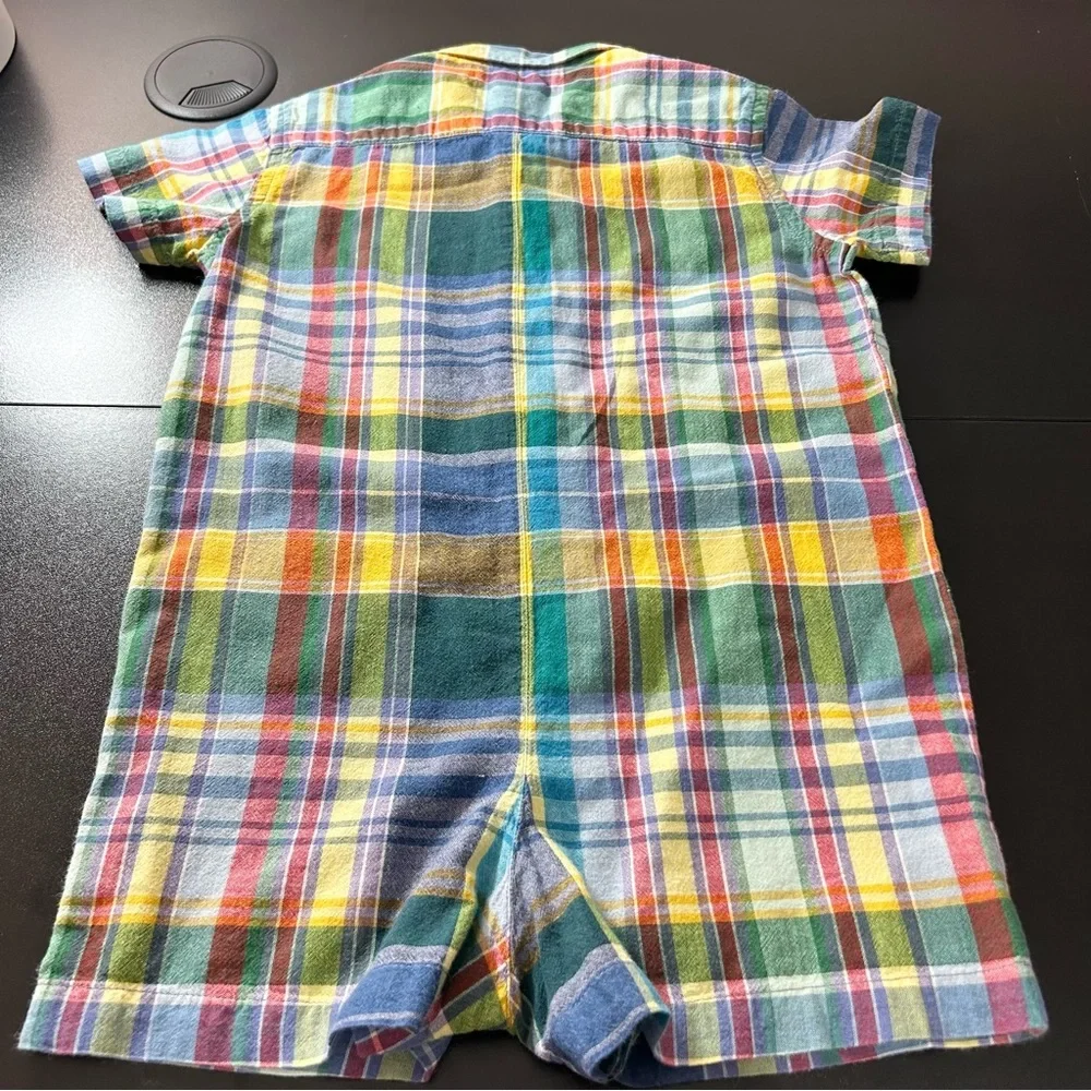 POLO Ralph Lauren Colorful Plaid Kids Button-Down Romper. Size 18 Months.